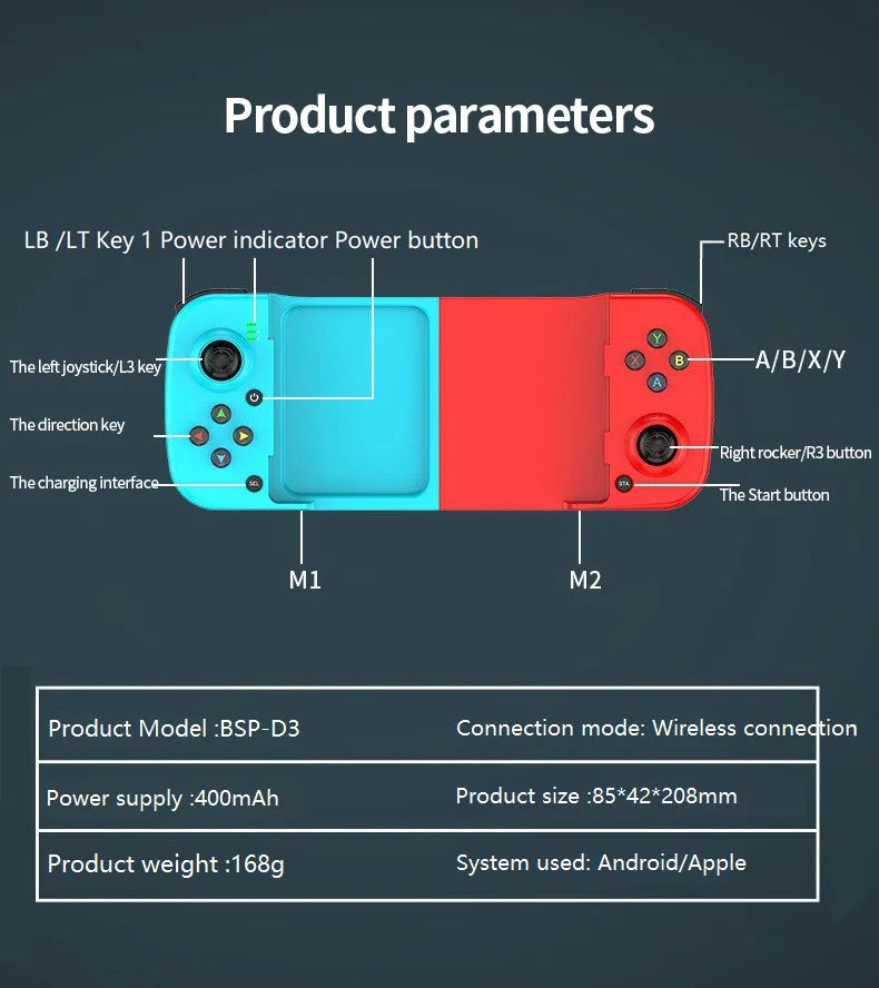 D3 TypeC Telescopic Mobile Phone Gamepad Bluetooth-compatible 5.0 Wireless Game Controller For PUBG Android iOS for Switch PS4/3