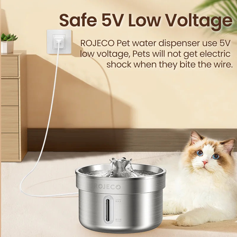 ROJECO Stainless Steel Pet Drinking Fountain Automatic Cat Water Fountain Smart Pet Water Dispenser for Dog Cat Drinking Supply Deals 4 U   Deals 4 U