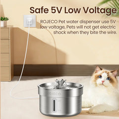 ROJECO Stainless Steel Pet Drinking Fountain Automatic Cat Water Fountain Smart Pet Water Dispenser for Dog Cat Drinking Supply Deals 4 U   Deals 4 U