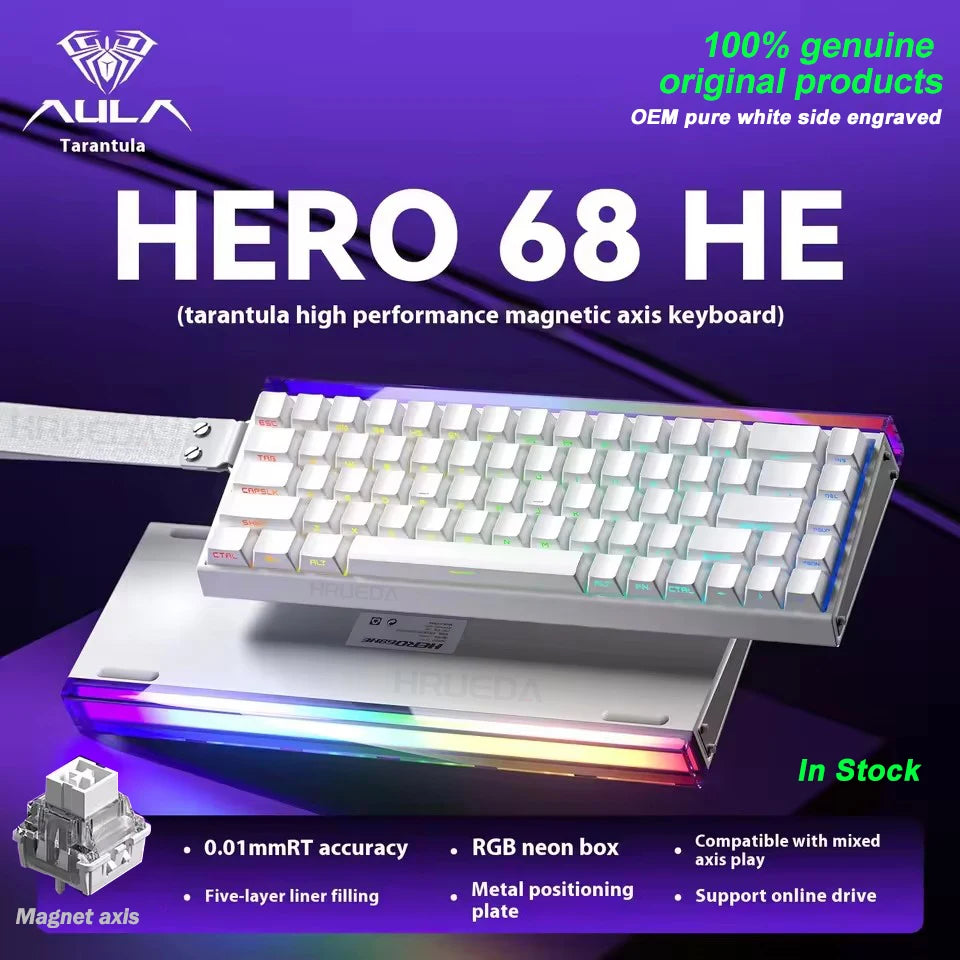 AULA HERO 68HE Magnetic Switch Gaming Keyboard RT0.01 E-sports Customize RGB Wired Mechanical Keyboard Ergonomics Accessories