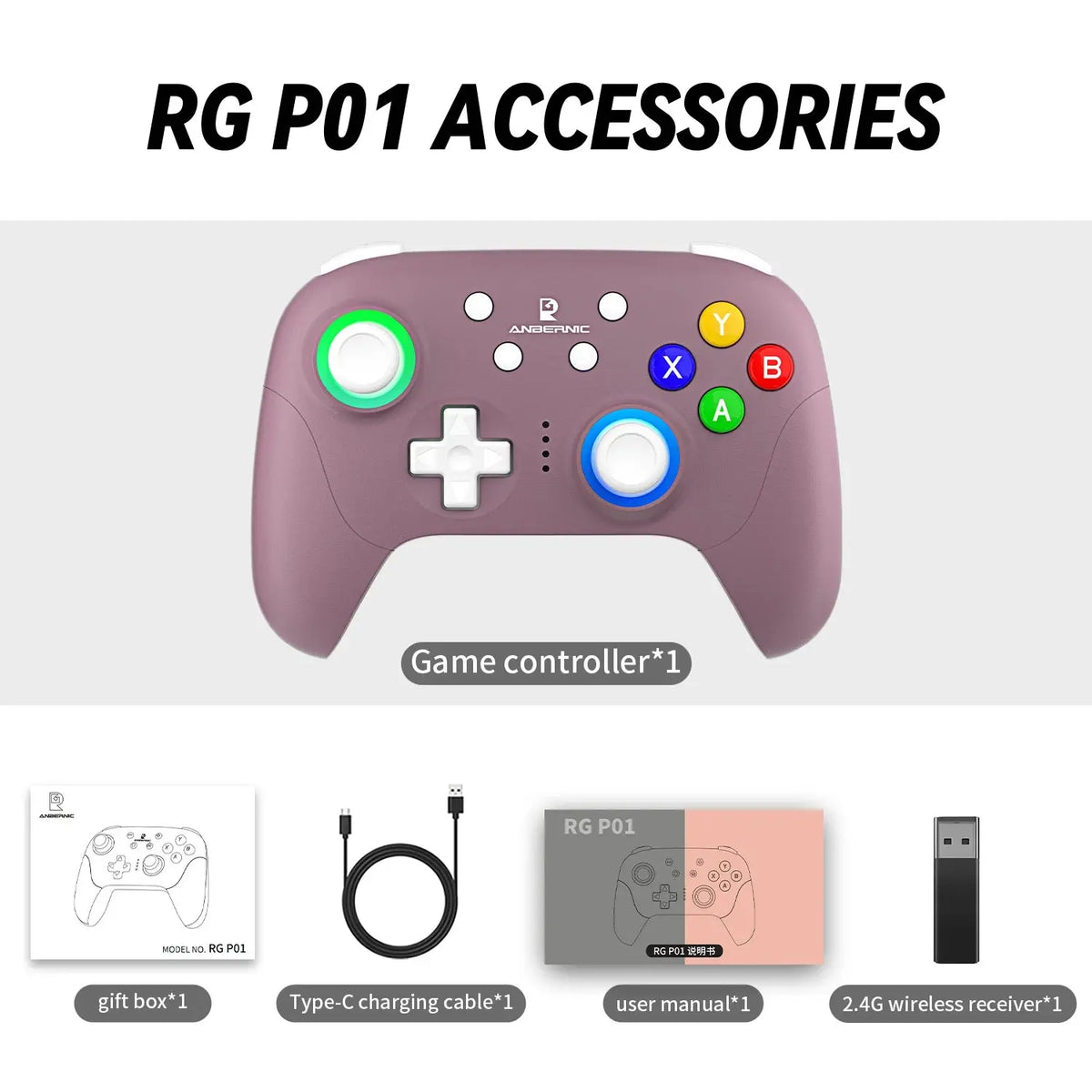 ANBERNIC RG P01 Retro Games Controller Wired/Wireless Bluetooth RGB Hall Effect Joystick XBOX Gamepad for PC Android IOS Steam Deals 4 U   Deals 4 U