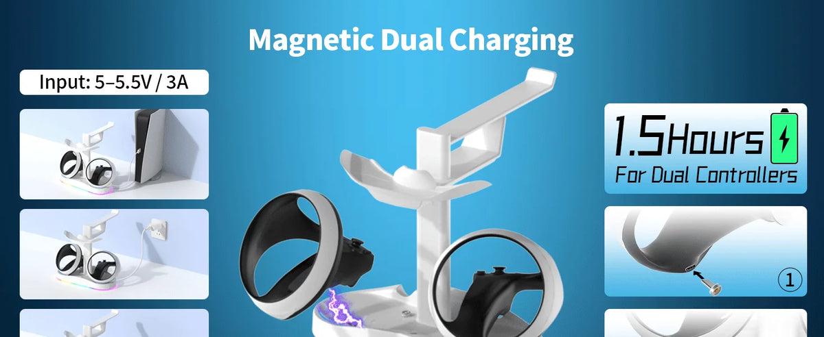 Controller Charging Dock for PS5 VR2 Charging Station with VR Headset Holder Display Stand PS VR2 Controller Charger for PSVR2