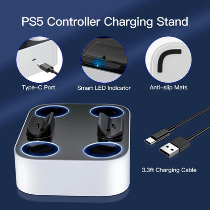 PS5 Controller Charger Station for Playstation 5 Dual for for DualSense Edge Control Fast Charging Dock Stand with Cable Deals 4 U  Gaming Accessories Deals 4 U