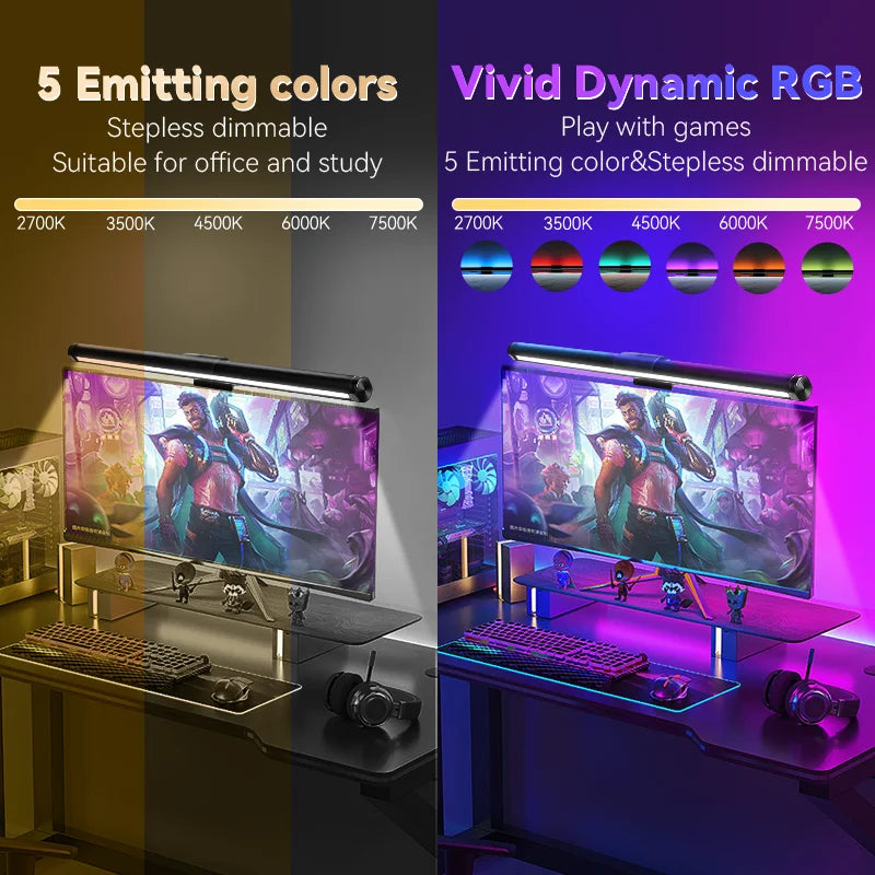 Curved RGB LED Monitor Light Bar Computer Screen lamps PC Desk Lamp USB Touch Dimmable Reading Office Gaming Gamer Lighting