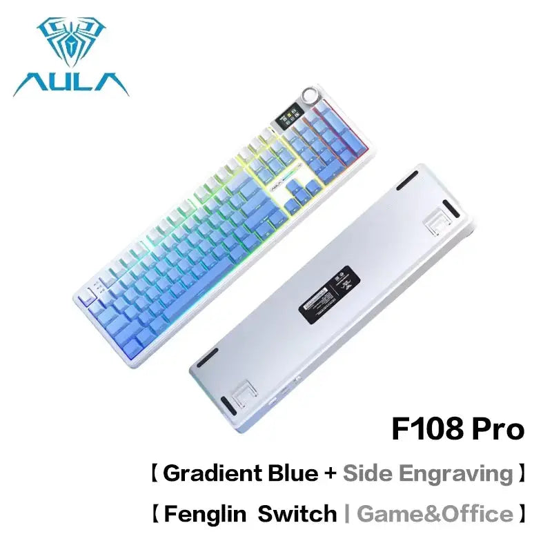 AULA F108Pro/F108 Wireless Bluetooth tri-mode connection, multi-functional display, Gasket structure, RGB lighting effects Deals 4 U  Streaming Equipment Deals 4 U