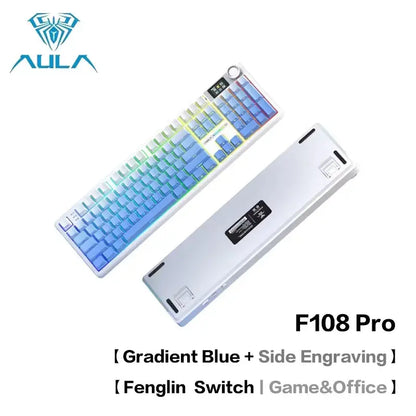 AULA F108Pro/F108 Wireless Bluetooth tri-mode connection, multi-functional display, Gasket structure, RGB lighting effects Deals 4 U  Streaming Equipment Deals 4 U