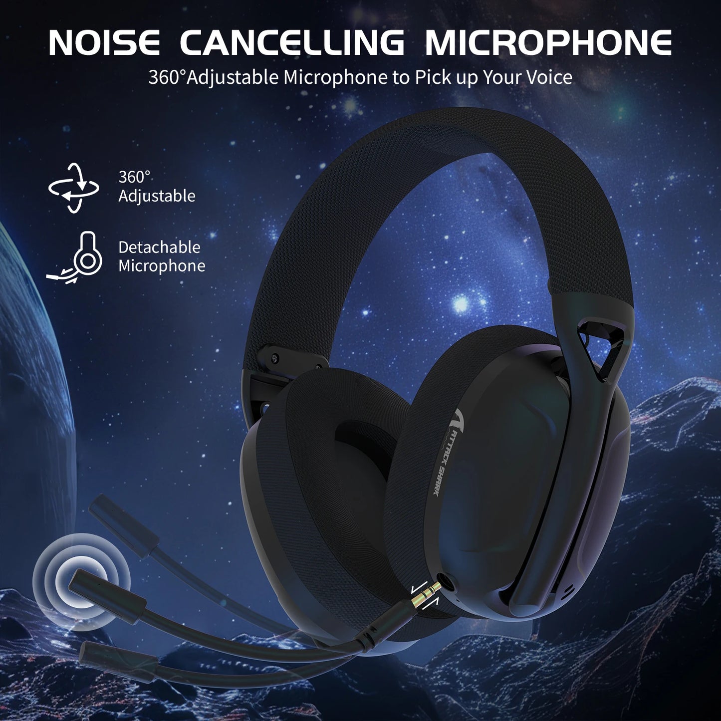 ATTACK SHARK L80 180g Ultra-Light Gaming Headset, Pluggable Microphone, Wired/Bluetooth/2.4G Wireless, 5.1 Channel Stereo Sound