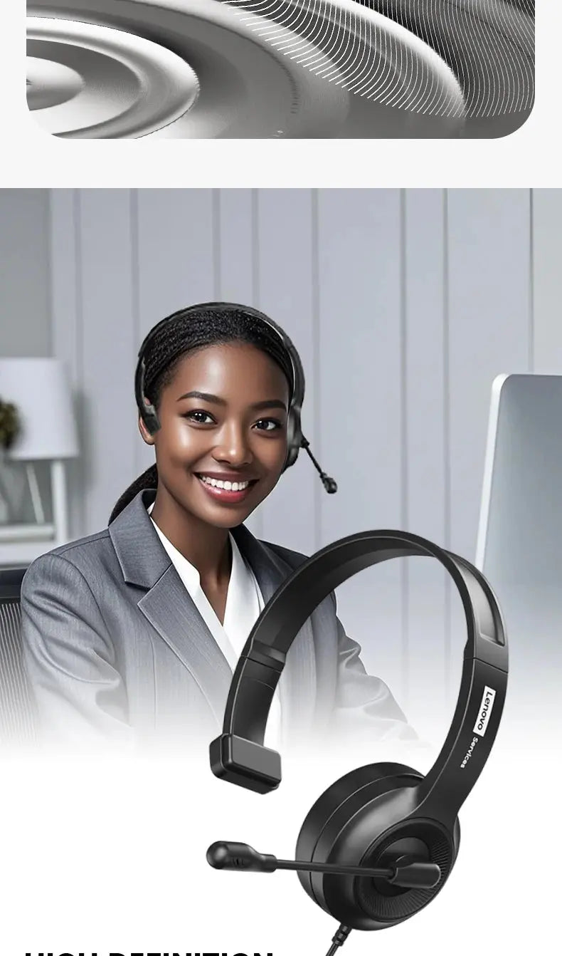 Lenovo E06 Single Ear Wired Headphone With Microphone Stereo Effect Business Meeting Office HD Call Scalable Gaming Headsets Deals 4 U  Gaming Accessories Deals 4 U