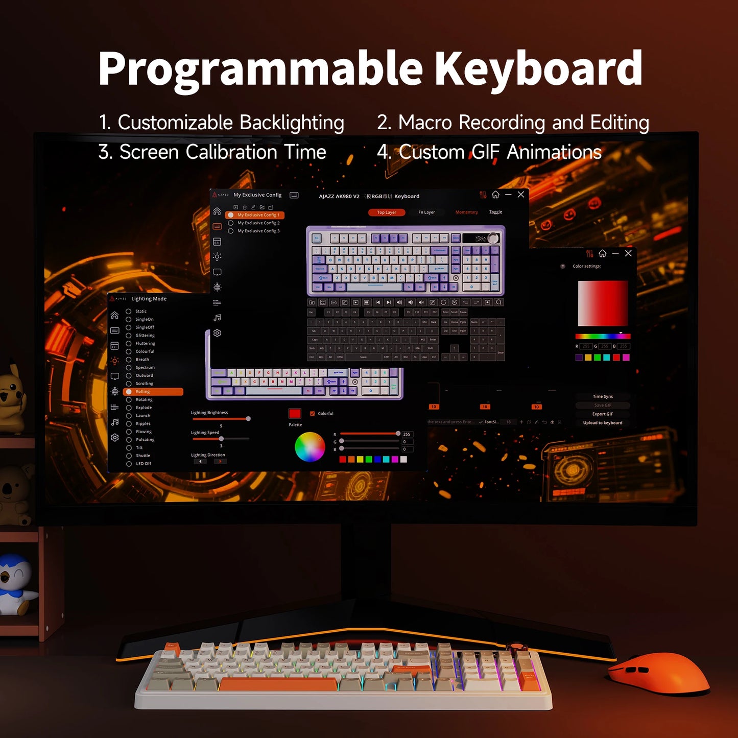 AJAZZ AK980 V2 PRO 98% Gasket Mechanical Keyboard, Hot-Swappable, 10000mAh, TFT Screen & Knob, 8K Polling Rate, RGB Backlit