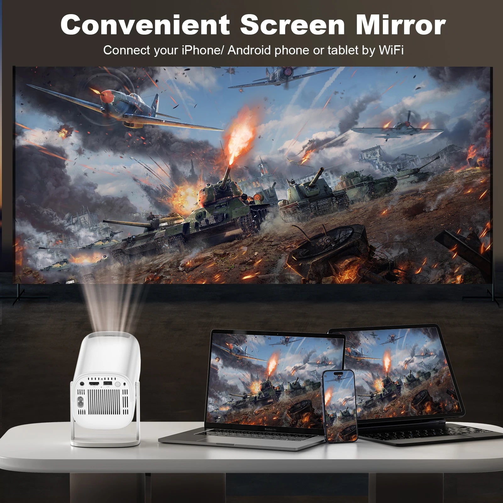 Android 11 Gaming Projector P30MAX 64GB TF Card Wireless Gaming Controller Dual WIFI 1280*720P Home Theater Portable Projector Deals 4 U   Deals 4 U