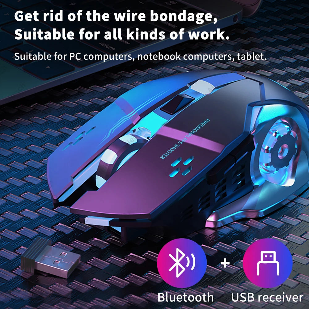 Rechargeable Wireless Mouse Gaming Computer Silent Bluetooth Mouse USB Mechanical E-Sports Backlight PC Gamer Mouse For Computer Deals 4 U   Deals 4 U