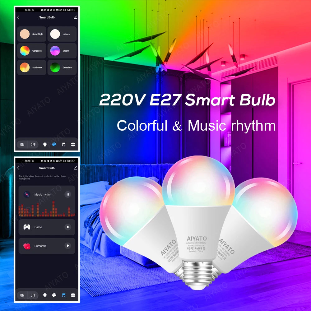 Tuya WIFI Bluetooth LED Bulb Smart Life APP Control Dimmable 9W 18W E27 220V RGB+CW+WW Color Change Lamps Compatible IOS/Android Deals 4 U   Deals 4 U