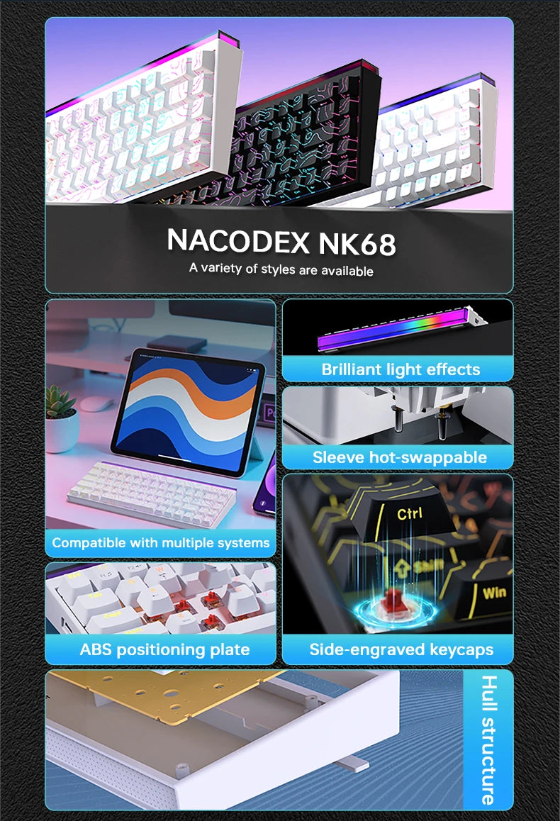 Mechanical Keyboard AJAZZ NK68 68-key hot-swappable gaming keyboard with RGB backlit keys ergonomic design and USB wired