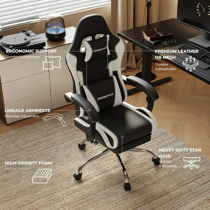 Ergonomic Gaming Chair with Footrest, Massage Lumbar Support, Adjustable Height & Headrest Pillow, Customized Deals 4 U  Gaming Accessories Deals 4 U