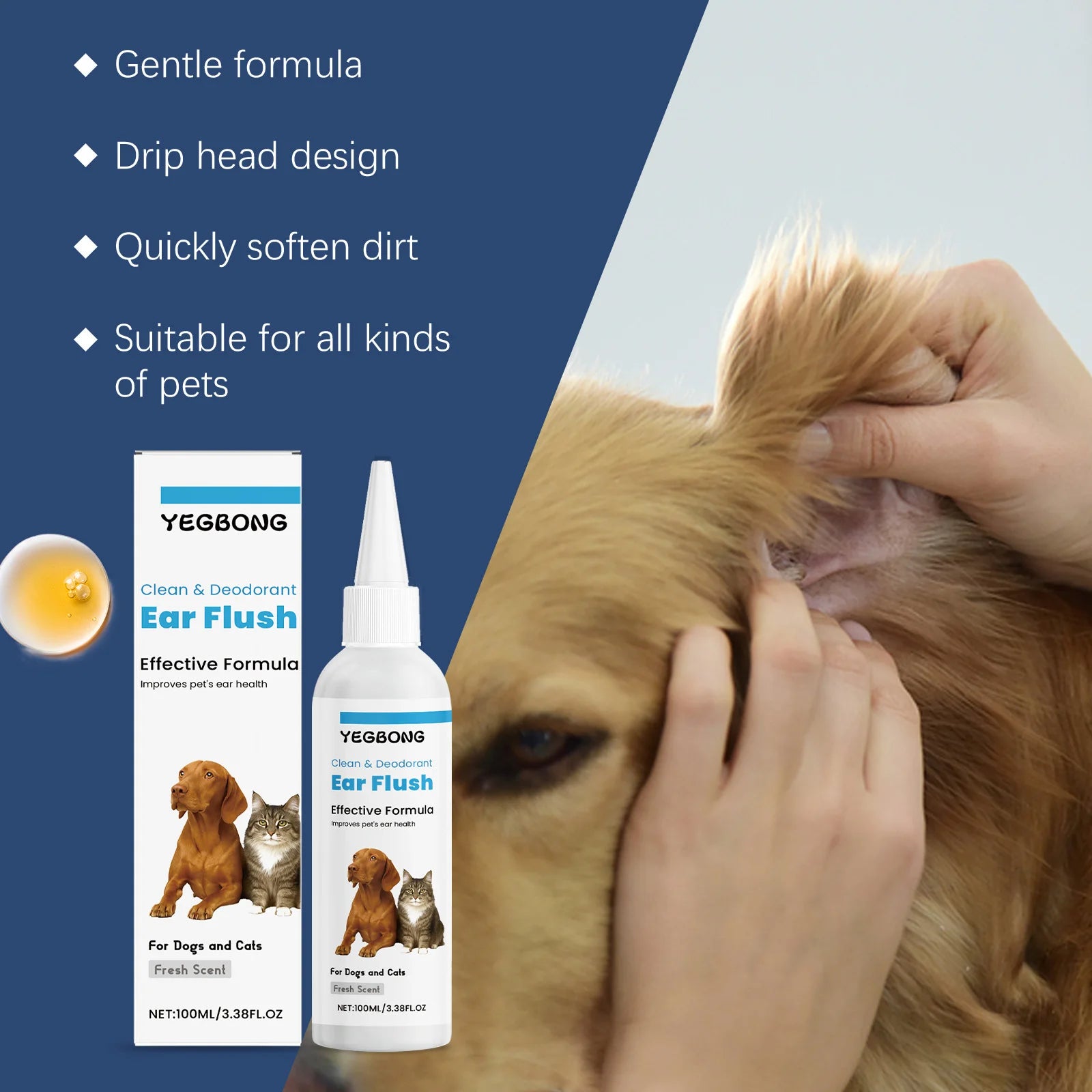 Cat Dog Ear Cleanser Relieve Discomfort Remove Ear Mite Dirt for Odor Control Itch Relief Pet Ear Care Cleaning Products 100ml Deals 4 U   Deals 4 U