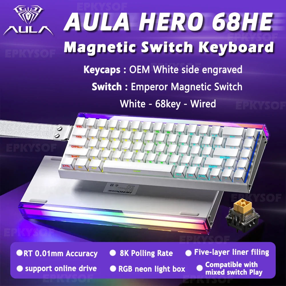 AULA HERO 68HE Magnetic Switch Keyboard RGB Gaming Mechanical Keyboard Rapid Trigger 8K Return Wired Esports Custom Keyboard Deals 4 U   Deals 4 U