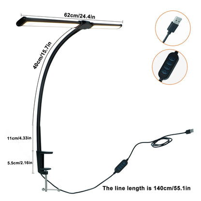 Eye-care LED Clip Metal Desk Lamp 3 Colors Adjustable 10 Brightness Levels Flexible Rotating Lamp Head for Home Reading PC Game