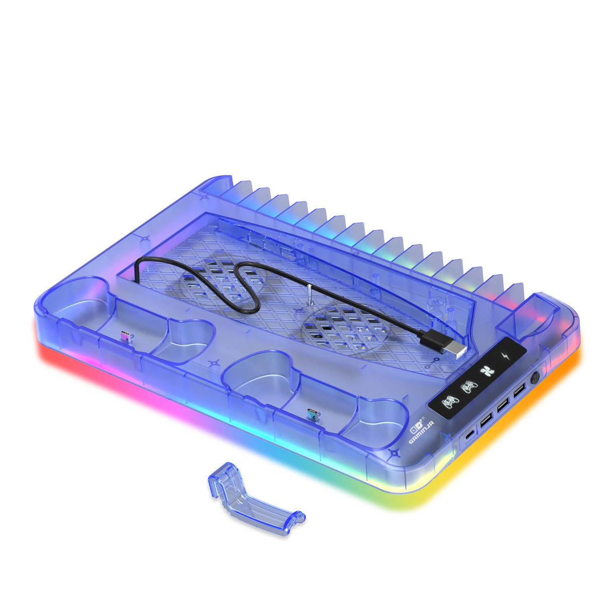 GAMINJA P58 RGB Cooling Stand For PS5 Slim Console Gamepad Charging Base Headset Hook Game CD Storage Rack For PS5 Disc&Digital