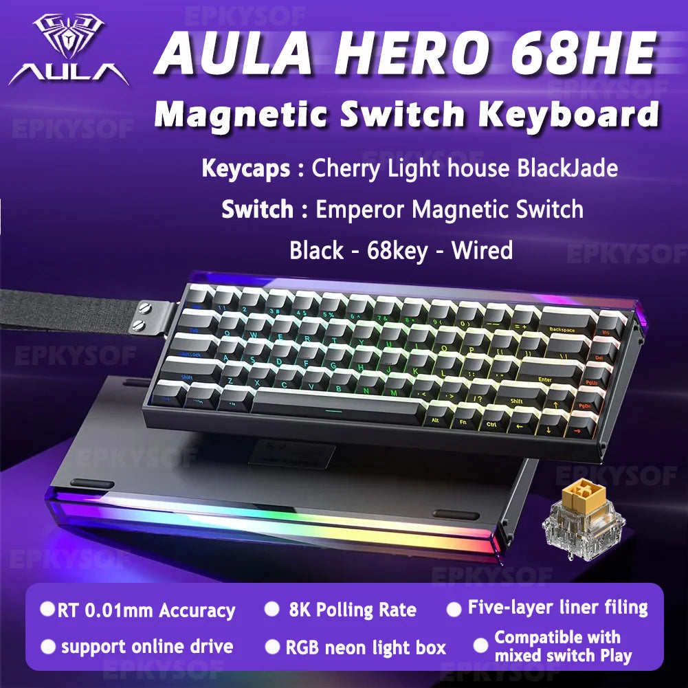 AULA HERO 68HE Magnetic Switch Keyboard RGB Gaming Mechanical Keyboard Rapid Trigger 8K Return Wired Esports Custom Keyboard Deals 4 U   Deals 4 U