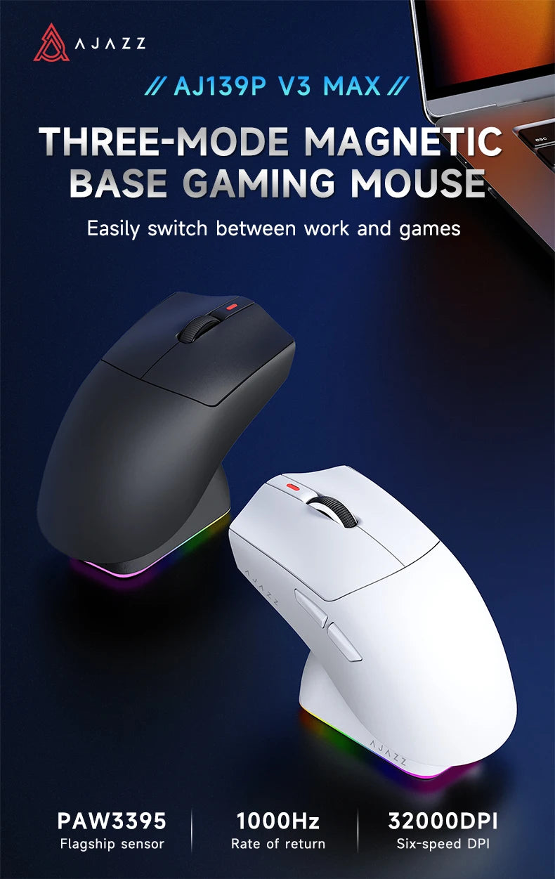 Wireless Gaming Mouse AJ139-V2/AJ139P-V3-MC with 12000DPI Max AJ139P MAX with 32000DPI Magnetic Charging Base  Gaming Mouse