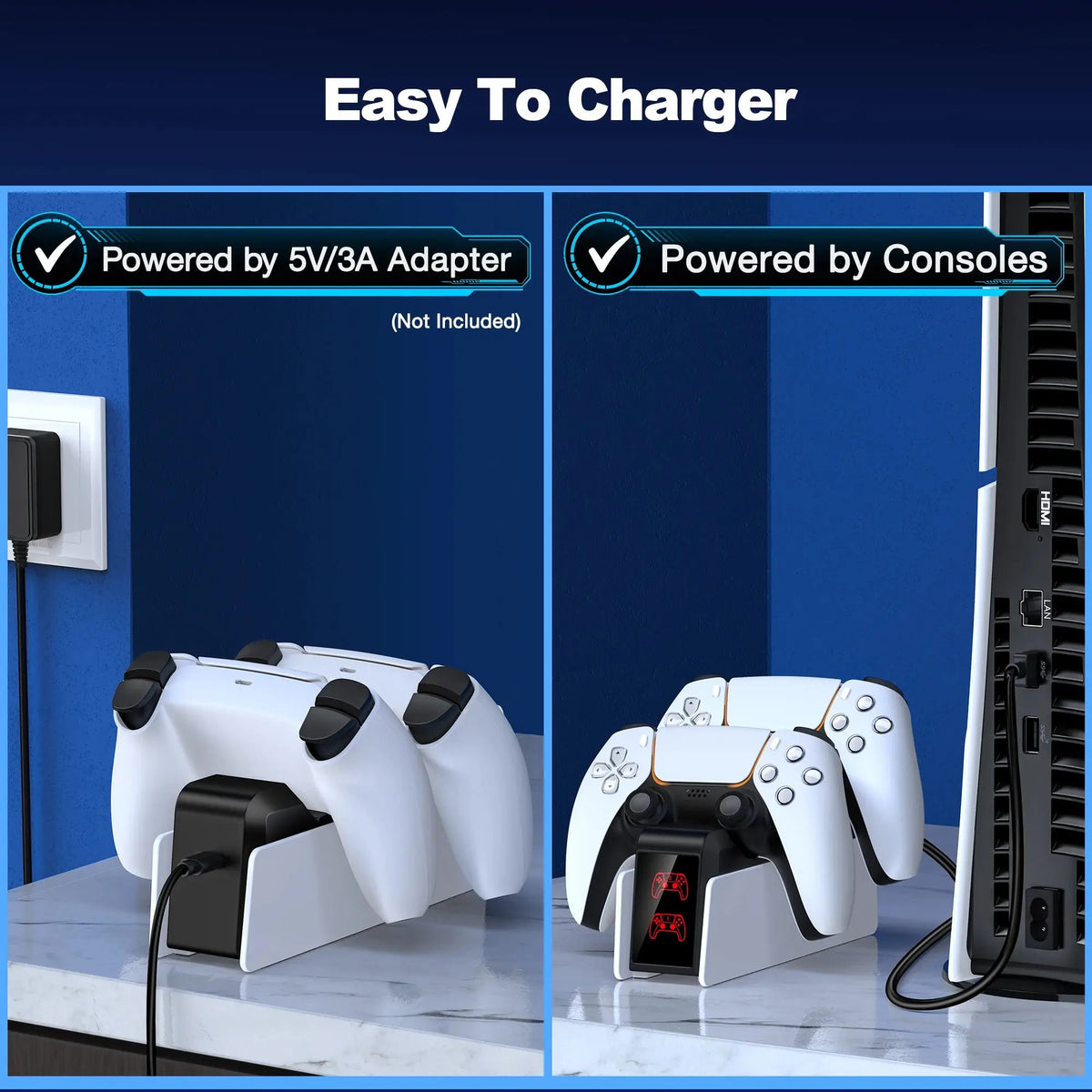 For PS5 Controller Charger DualSense Charging Station Dual Charging Dock Charger Stand for PlayStation5 Wireless Game Controller Deals 4 U  Console Accessories Deals 4 U
