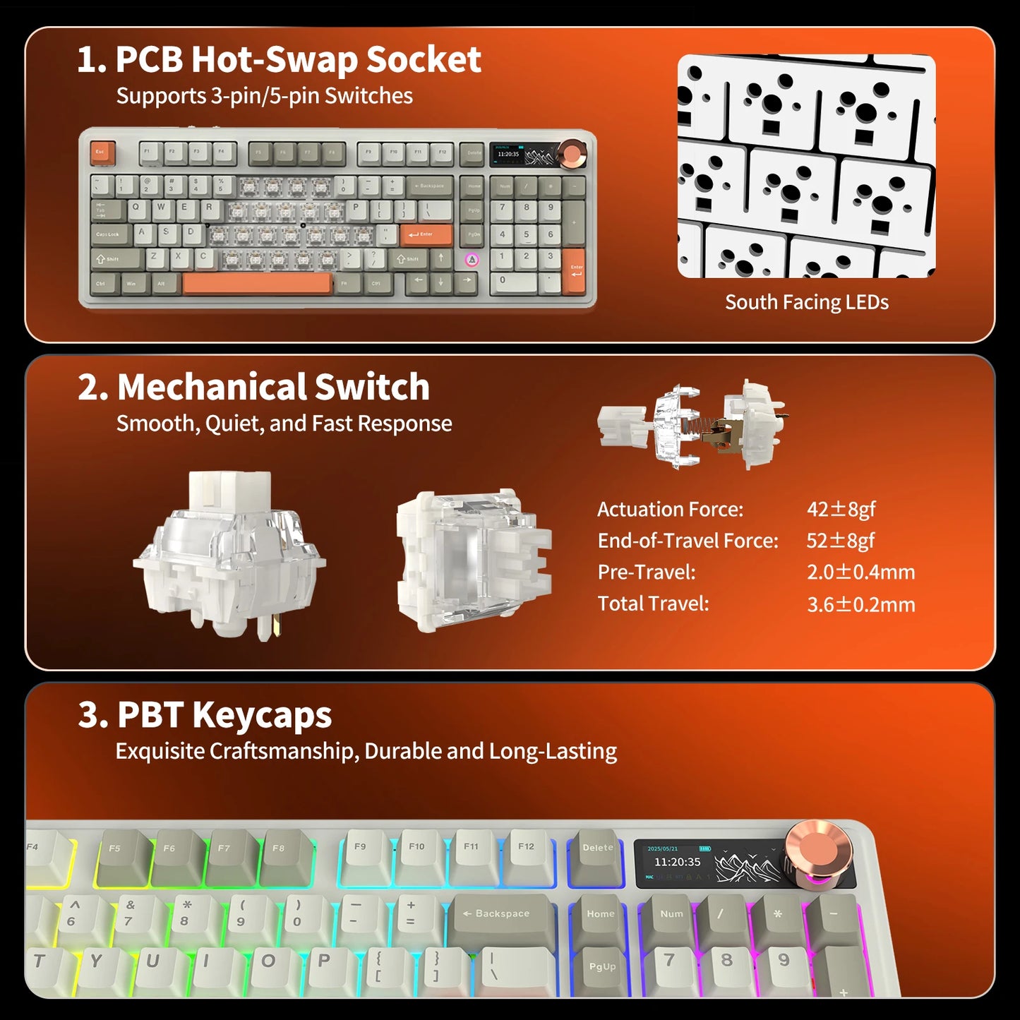 AJAZZ AK980 V2 PRO 98% Gasket Mechanical Keyboard, Hot-Swappable, 10000mAh, TFT Screen & Knob, 8K Polling Rate, RGB Backlit