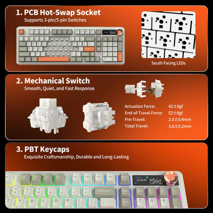 AJAZZ AK980 V2 PRO 98% Gasket Mechanical Keyboard, Hot-Swappable, 10000mAh, TFT Screen & Knob, 8K Polling Rate, RGB Backlit