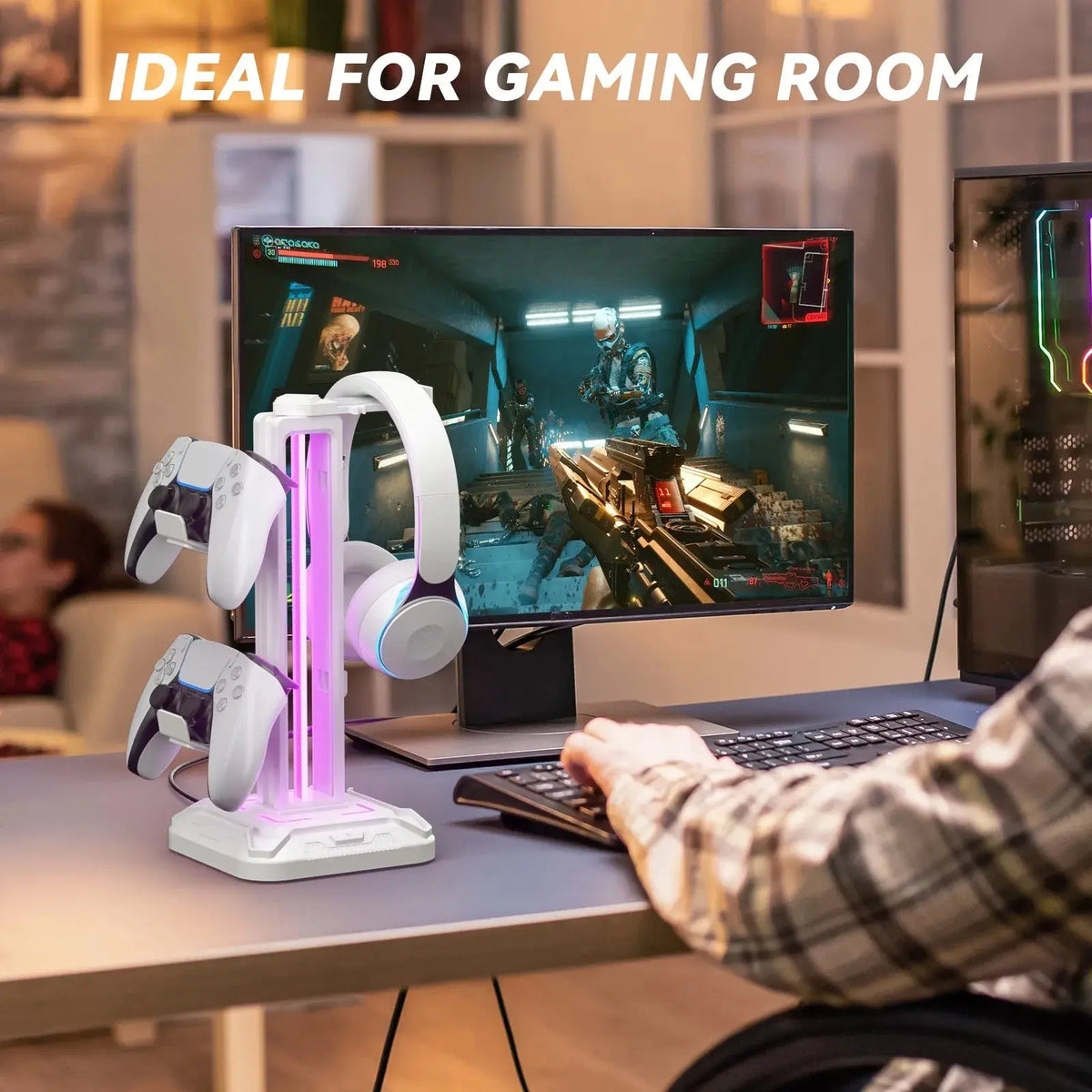 Controller Stand with 9 Light Modes Headset Holder for Desk Rotatable Headphone Stand Detachable Controller Hook Deals 4 U  Gaming Accessories Deals 4 U