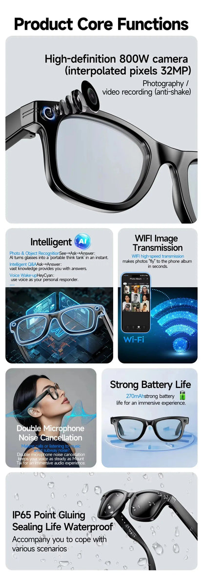 W610 AI Smart Glasses with Video Camera 800W Outdoor Sunglasses Wi-Fi Transfer BT Calling Audio Record Smart Wearable Headset Deals 4 U  Gaming Accessories Deals 4 U