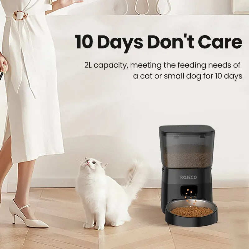 ROJECO Automatic Pet Feeder Button Version Auto Cat Food Dispenser Accessories Smart Control Pet Feeder For Cats Dog Dry Food Deals 4 U  Automatic Pet Feeder Deals 4 U