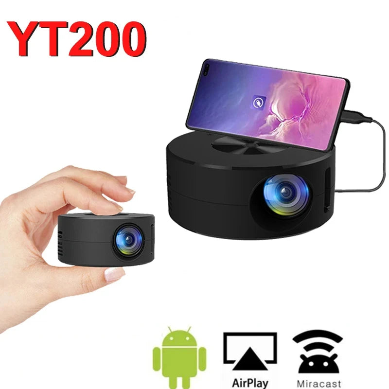 YT200 Smart home high-definition miniature portable projector small mobile phone projector wireless Projection Support 1080p Deals 4 U   Deals 4 U