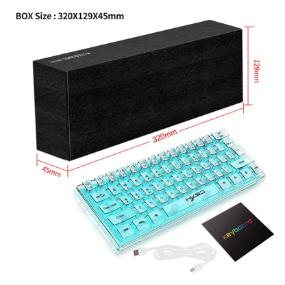 HXSJ 60% Wired Transparent Gaming Keyboard, RGB Backlit Ultra-Compact Waterproof Small Compact 61 Keys Keyboard for PC/Mac