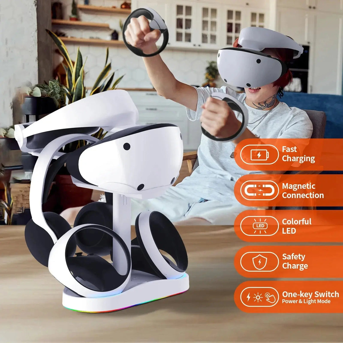 Controller Charging Dock for PS5 VR2 Charging Station with VR Headset Holder Display Stand PS VR2 Controller Charger for PS VR2 Deals 4 U  Console Accessories Deals 4 U