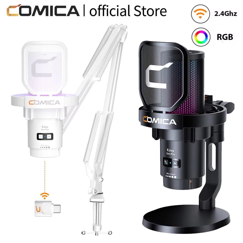 COMICA Uni Pro Wireless USB Gaming Microphone for PC Laptop Smartphone Noise Cancellation Condenser Mic with RGB Lights Deals 4 U  Streaming Equipment Deals 4 U