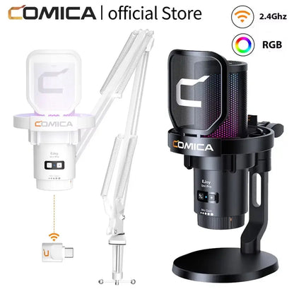 COMICA Uni Pro Wireless USB Gaming Microphone for PC Laptop Smartphone Noise Cancellation Condenser Mic with RGB Lights Deals 4 U  Streaming Equipment Deals 4 U