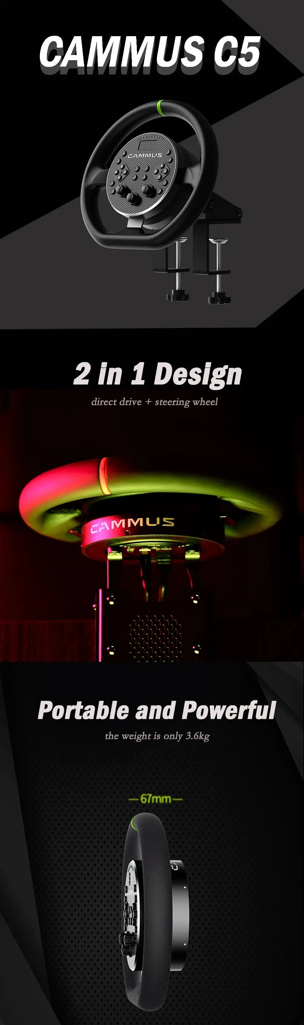 CAMMUS C5 Direct Drive Base Gaming Steering Wheel for PC Car Racing F1 Simulator Deals 4 U  Gaming Accessories Deals 4 U