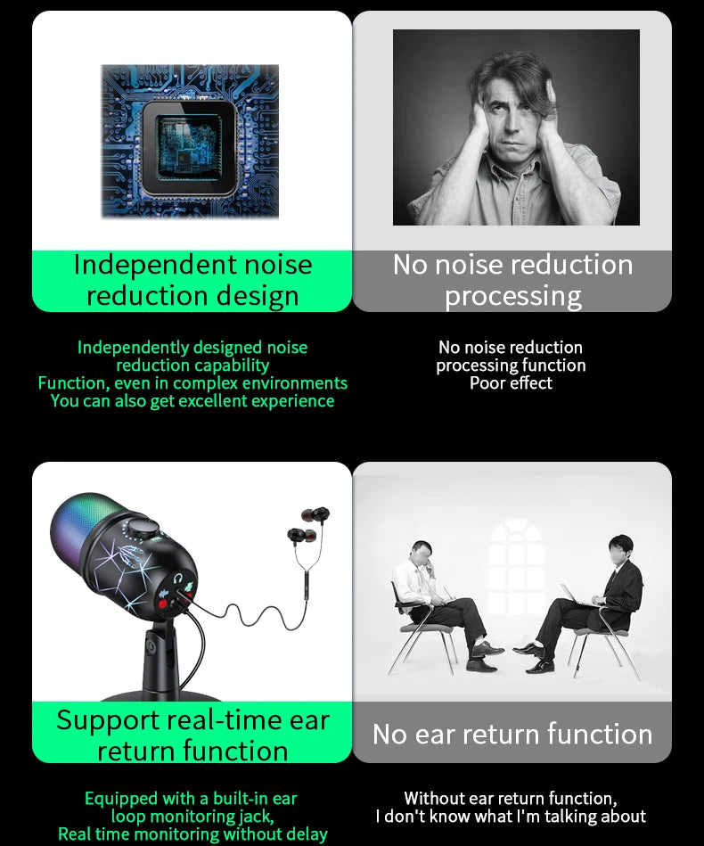 Gaming Microphone USB Microphone for PC Condenser Podcast Mic for Studio Recording with Headphone Jack, Led, Noise Cancellation Deals 4 U   Deals 4 U