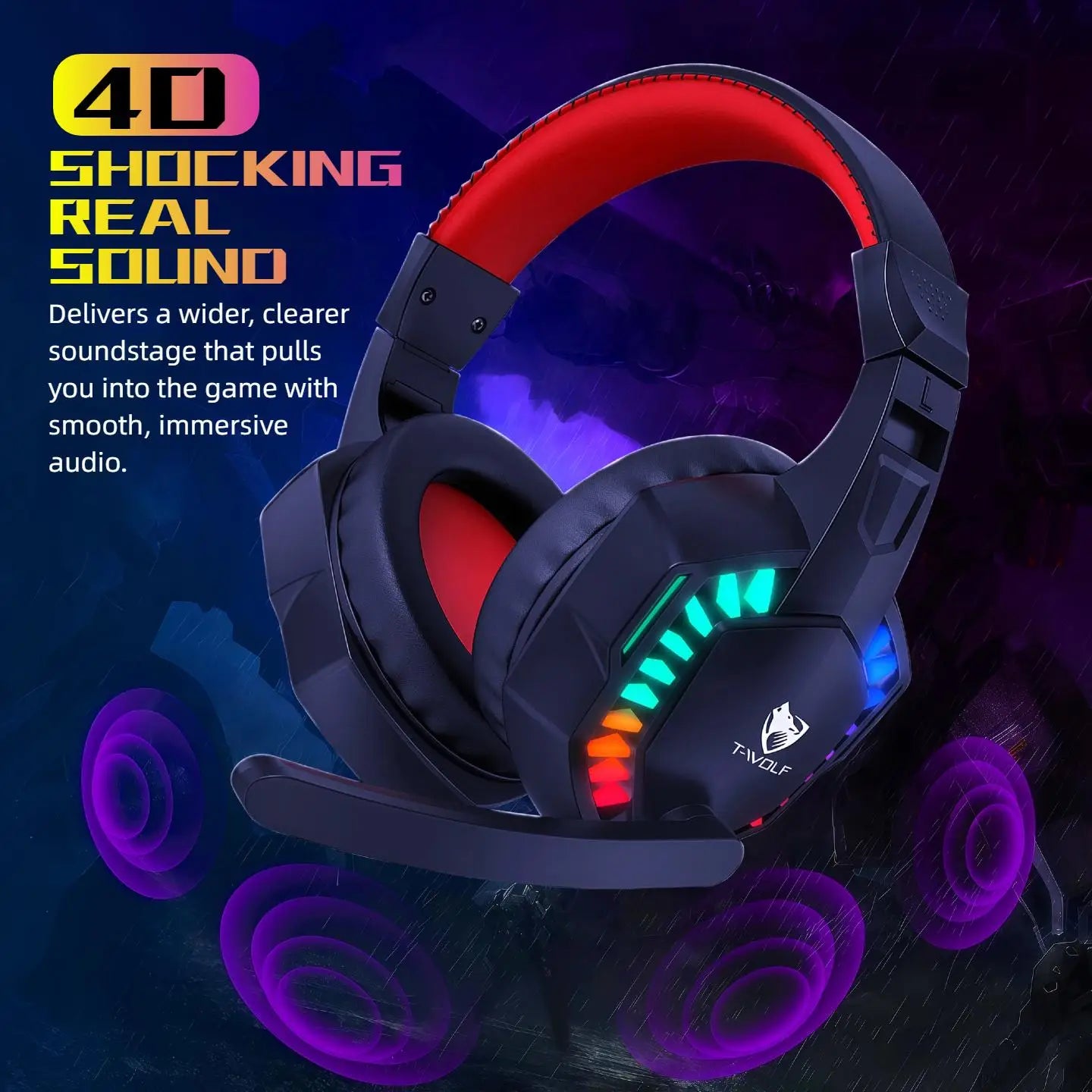 RGB Wired Gaming Headset with Microphone, USB & 3.5mm Over‑Ear Headphones for PC Laptop PS4 PS5 Mobile, Adjustable Noise‑Cancelling Mic, Surround Stereo Sound, Comfortable Headset for Gaming, Office, Study & Daily Use
