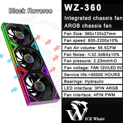 ICE Whale WZ-120/240/360 PC Case Fan ARGB Motherboard Sync Combination Structure Cold Exhaust Cooling Fan Ventilador