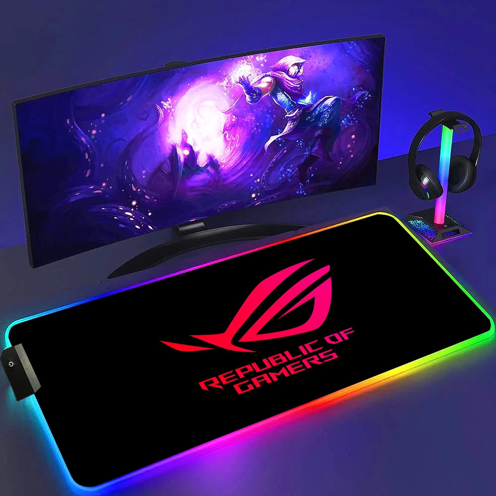 ROG ASUS Mouse Pad RGB Gamer Desk Mat Led Back Light Mousepad Setup Gaming Accessories Deskmat Big Colorful Mousepepad Backlight