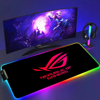 ROG ASUS Mouse Pad RGB Gamer Desk Mat Led Back Light Mousepad Setup Gaming Accessories Deskmat Big Colorful Mousepepad Backlight
