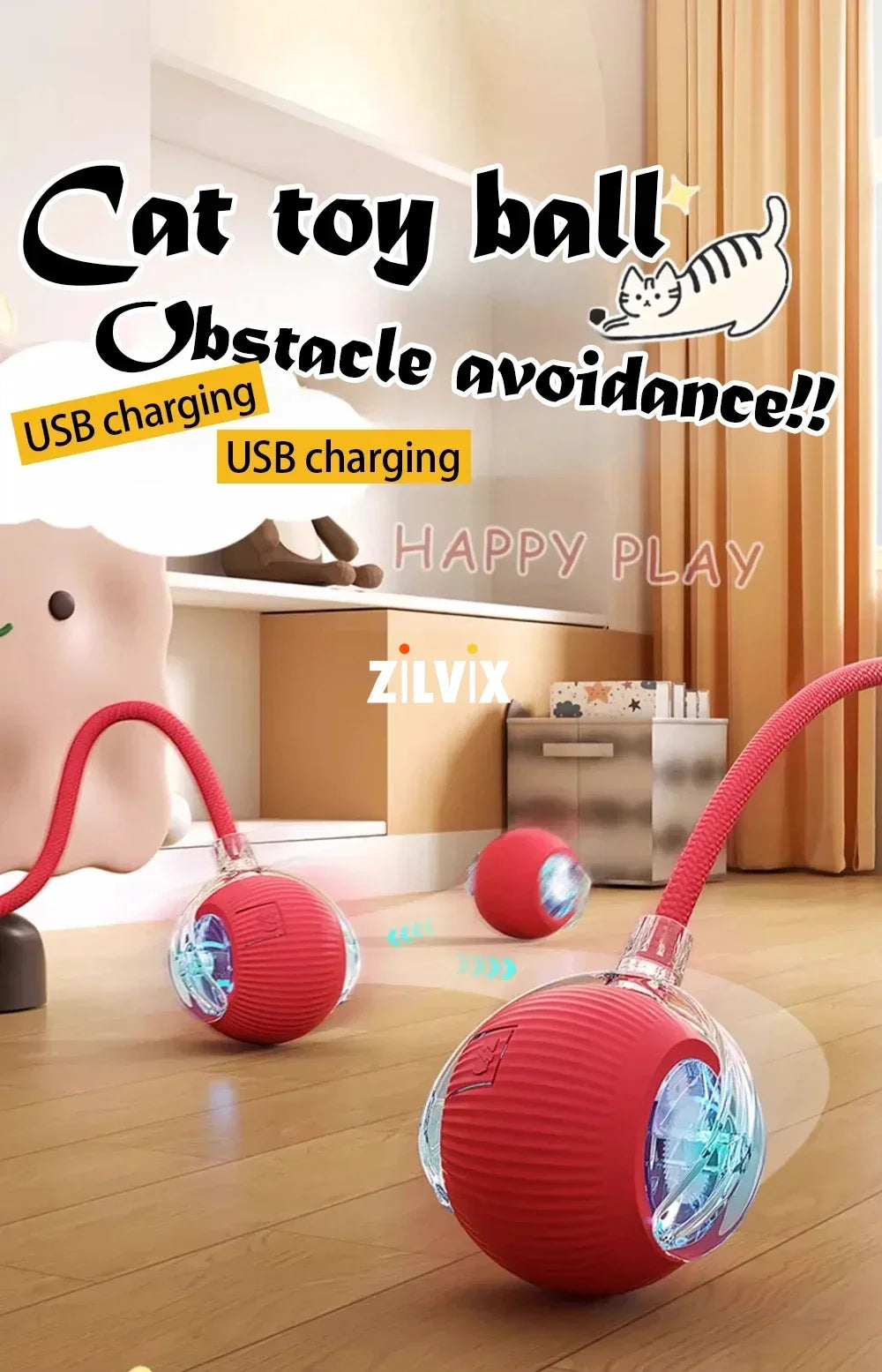 1~3pcs Cat Interactive Ball Toy Automatic Rolling Ball Tail Rechargeable Smart Pet Electric Toy Dog Cat Training Imitate Mouse Deals 4 U   Deals 4 U