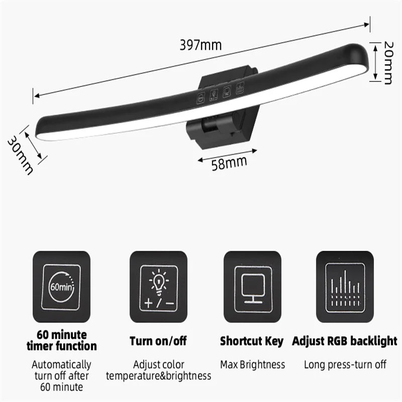 Curved LED Monitor Light Bar Rgb Computer Screen Lamp Stepless Dimming Backlight Hanging Laptops Gaming Gamer Office Lighting
