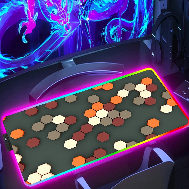 RGB Extended Hexagon Gaming Mouse Pad Rug Desk Mat Computer Accessories Anti-skid Offices Geometric Mousepad Luminous Game Mats