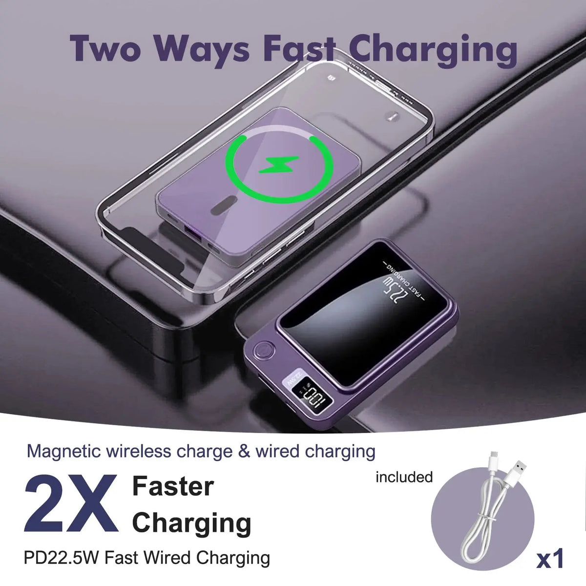 Wireless Power Bank 2-in-1 Magnetic 10000mAh Portable Charger Fast Charging 22.5W LED Power Display For Iphone Xiaomi Samsung Deals 4 U  Mobile Gaming Deals 4 U
