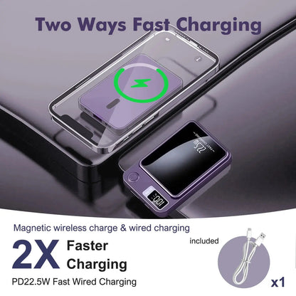 Wireless Power Bank 2-in-1 Magnetic 10000mAh Portable Charger Fast Charging 22.5W LED Power Display For Iphone Xiaomi Samsung Deals 4 U  Mobile Gaming Deals 4 U