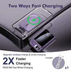 Wireless Power Bank 2-in-1 Magnetic 10000mAh Portable Charger Fast Charging 22.5W LED Power Display For Iphone Xiaomi Samsung Deals 4 U   Deals 4 U