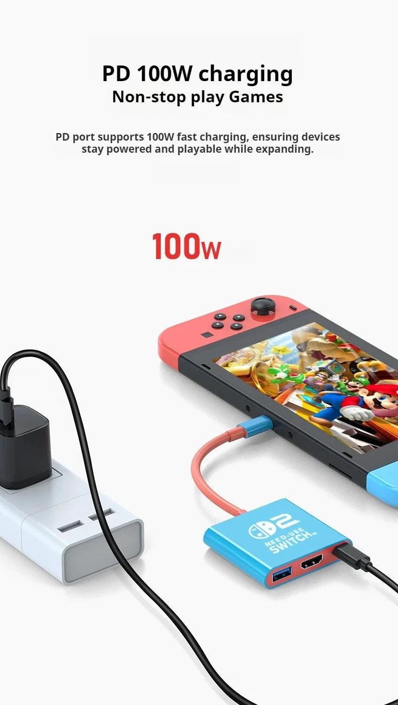 Docking Station for Nintendo Switch 2,4K 60Hz TYPE-C Hub with HDMI and USB-C 3.0 PD100W Charge Perfect for Switch 2/Switch/OLED Deals 4 U   Deals 4 U