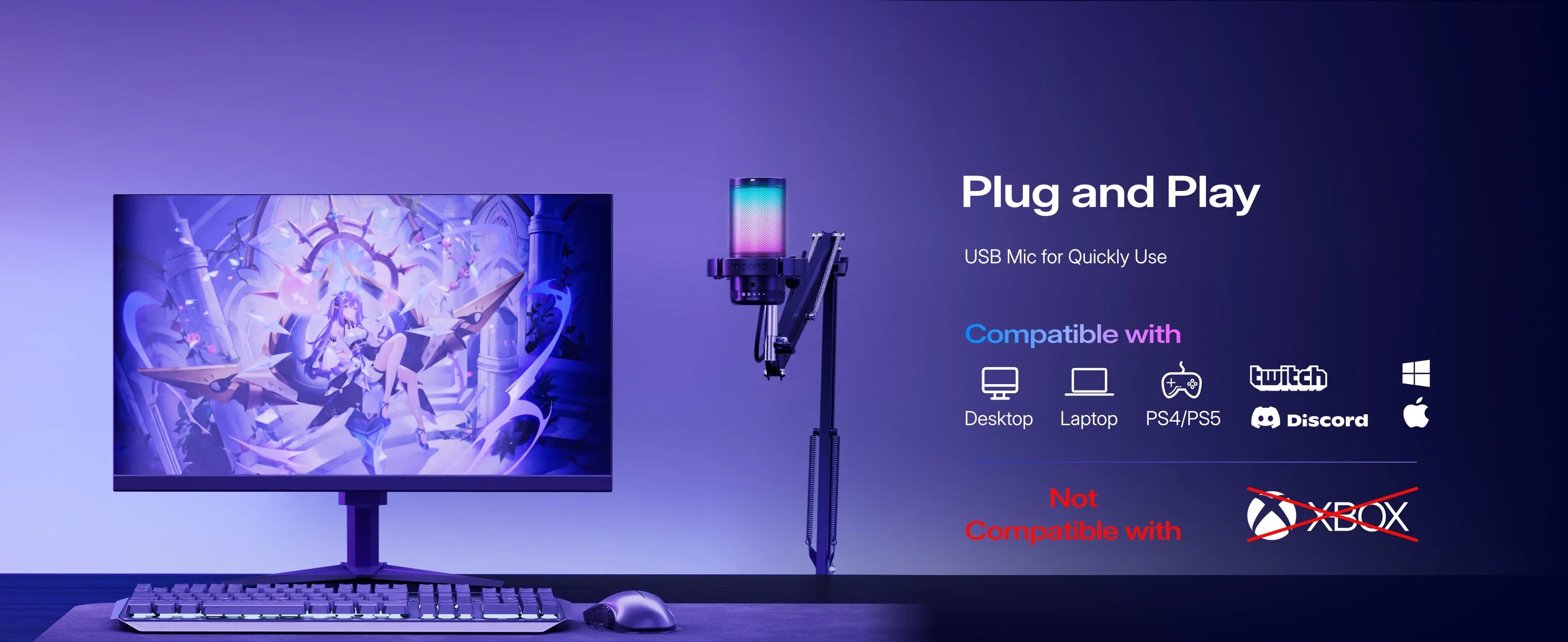 MAONO DGM20S Gaming Microphone USB Condenser Microphone with RGB Light Noise Cancellation Boom Arm for Live Streaming Podcast Deals 4 U   Deals 4 U