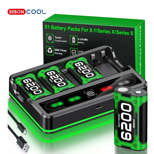 Beboncool X800/X801(white)Rechargeable Battery Pack for Xbox Series X/S/One/Elite Controllers - 6200mWh 4-Port Safety Protection Deals 4 U  Console Accessories Deals 4 U